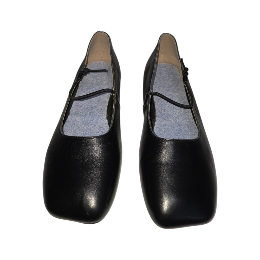 Empress Womens Black Leather Square Toe Ballet Flats Elastic Strap Size 41